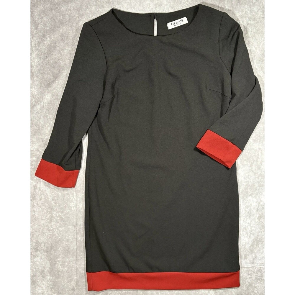 EDAS Shift Dress Women’s 8 Long Sleeve Black Red Made In Italy